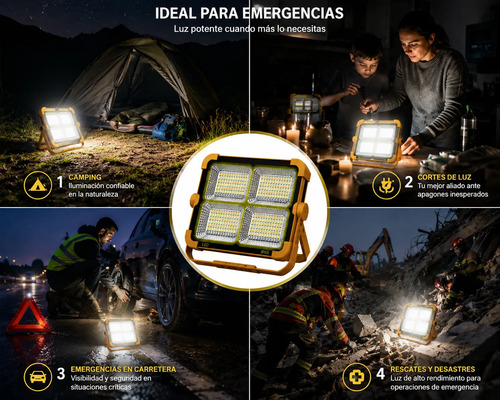 Foco Led Solar 100w 10000 Lm Ip66 Luz Emergencia Recargable Naranja - Imagen 6