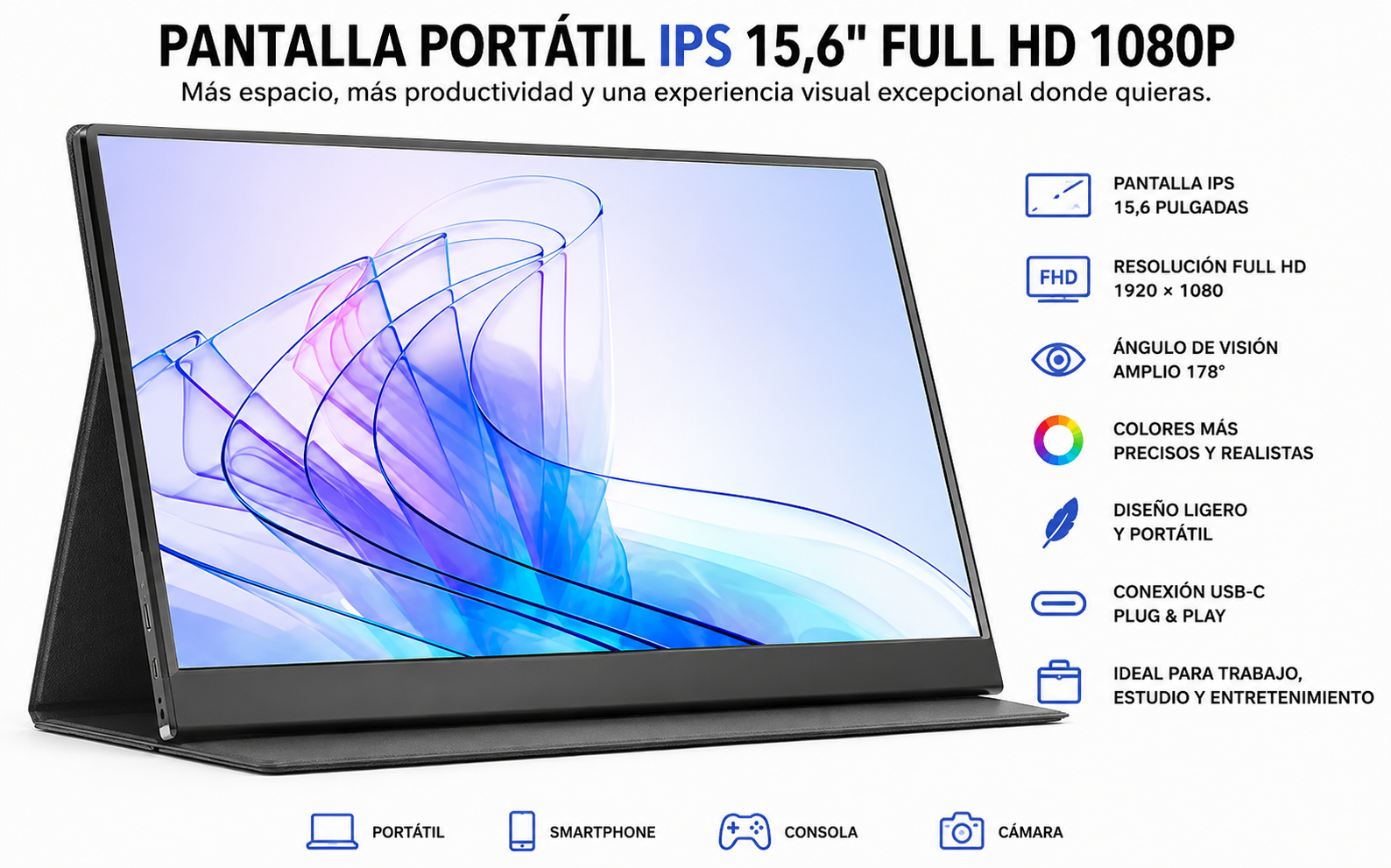 Monitor Portátil 15,6 Pulgadas Con Usb C Full Hd Altavoces - Imagen 4