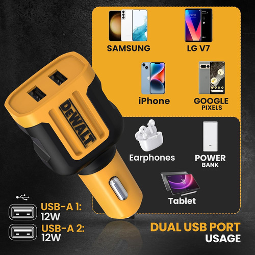 Cargador Auto 12v Dewalt Usb-a 24w Carga Rápida 2 Usb - Imagen 4