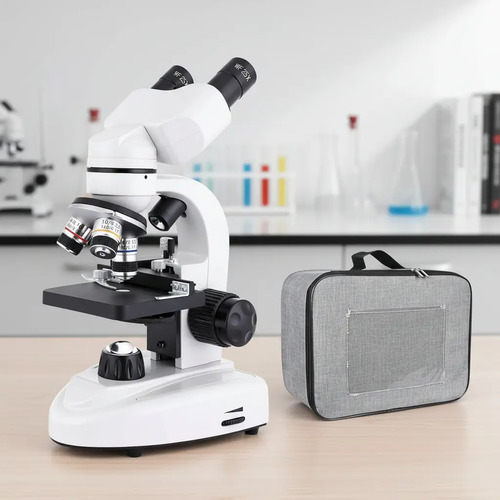 Microscopio Binocular 40x-2500x Led Dual Wf10x Wf25x Blanco - Imagen 2