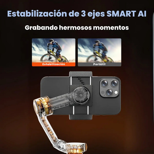 Estabilizador Camara Celulcar Gimbal 3 Ejes Compatible Xiaiomi Samsung Apple Gris Oscuro - Imagen 3