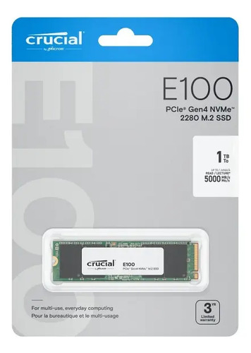 Unidad De Estado Solido Ssd M.2 1tb Crucial E100 Nvme Pcie 4.0 4500/5000 Ct1000e100ssd8 Negro