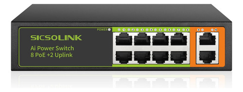 Switch 10 Puertos 8 Poe+ Uplink 802.3 Af/at 120w