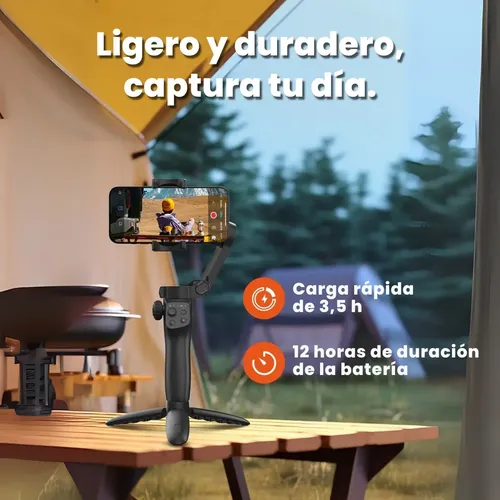 Estabilizador Camara Celulcar Gimbal 3 Ejes Compatible Xiaiomi Samsung Apple Gris Oscuro - Imagen 6