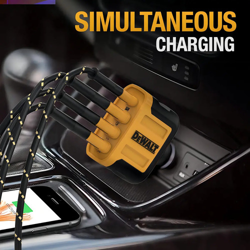 Dewalt Cargador De Auto Usb C De 60 W Y 4 Puertos Compatible Con Iphone 15 - Samsung Para Encendedor De Cigarrillos Amarillo - Imagen 6