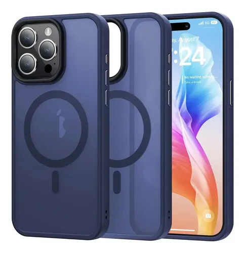 Funda Matte Magnetica Compatible Con Iphone 16 Pro Max Azul