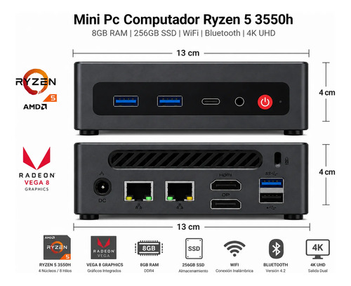 Mini Pc Ryzen 5 3.7ghz 8gb Ram 512gb Ssd Wifi Bt 4k - Imagen 2
