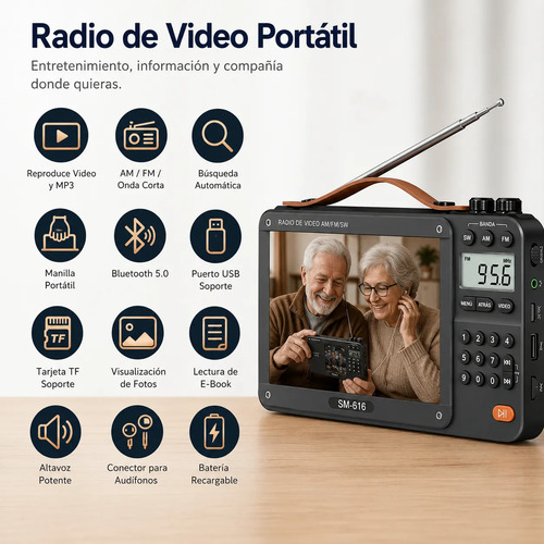 Radio De Video De Pelicula Am Fm Con Pantalla De 720p De 7 P Gris Oscuro - Imagen 4