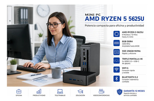 Mini Pc Amd Ryzen 5 5625u 8gb 256gb Ssd Wifi 6 4k - Imagen 5
