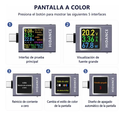 Tester Usb Digital 13 En 1 Pd3.1 Usb-c Voltaje Corriente Pote Azul Acero - Imagen 4