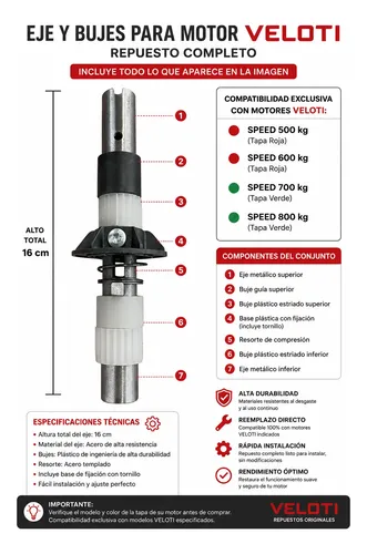 Eje Motor Veloti 500 Speed / 600 / 700 Speed / 800 Kg - Imagen 2