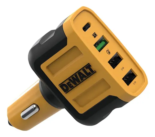 Dewalt Cargador De Auto Usb C De 60 W Y 4 Puertos Compatible Con Iphone 15 - Samsung Para Encendedor De Cigarrillos Amarillo