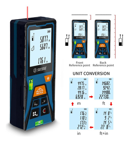 Medidor De Distancia Láser 60 Lcd, Cálculo De Área ±2 Mm - Imagen 2