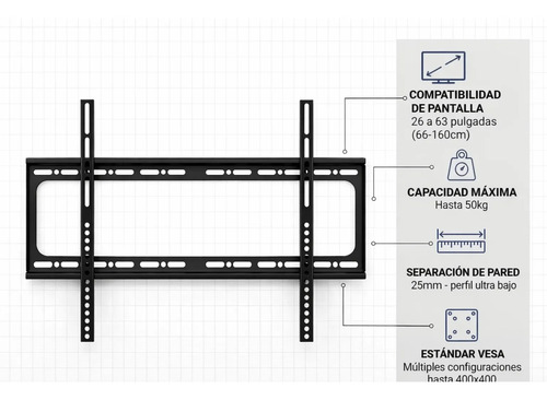 Soporte Fijo Para Tv Led/lcd De 26 A 63 Pulgadas 50kg Negro - Imagen 4