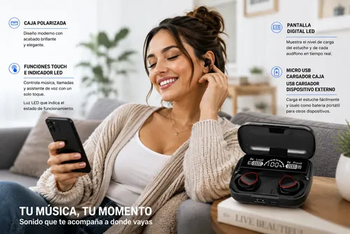 Audífonos Inalámbricos Bluetooth V5.1 M10 Powerbank 2000 Color Negro - Imagen 5