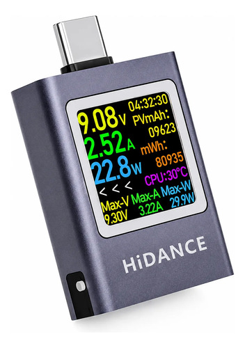 Tester Usb Digital 13 En 1 Pd3.1 Usb-c Voltaje Corriente Pote Azul Acero - Imagen 3