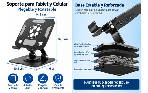 Soporte Tablet Metálico Plegable Ajustable Giratorio 360° - Imagen 4