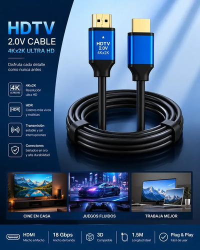 Cable Hdmi 5 Metros 2.0 4K Hdtv Alta Velocidad - Imagen 4
