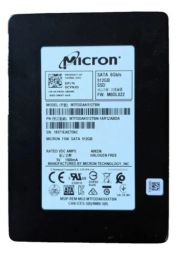 Ssd Micron 512gb Sata Iii 2.5 Pulgadas Oem MTFDDAK512TBN (Reacondicionado)