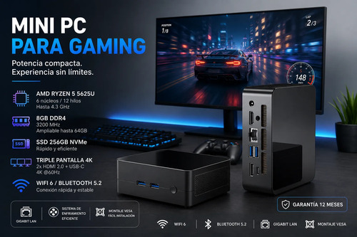 Mini Pc Amd Ryzen 5 5625u 8gb 256gb Ssd Wifi 6 4k - Imagen 2