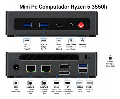Mini Pc Ryzen 5 3.7ghz 8gb Ram 512gb Ssd Wifi Bt 4k - Imagen 3