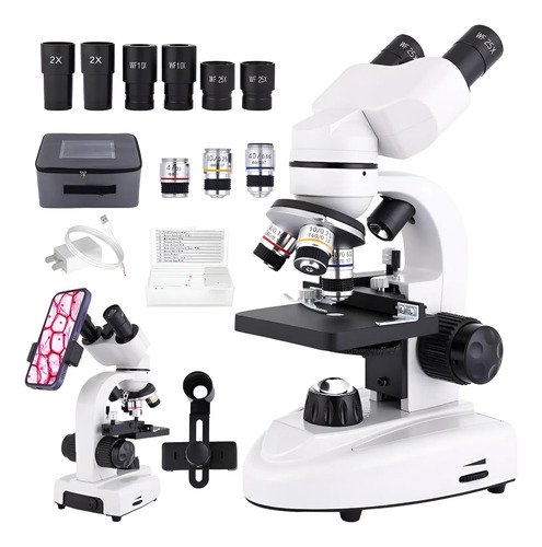 Microscopio Binocular 40x-2500x Led Dual Wf10x Wf25x Blanco - Imagen 3