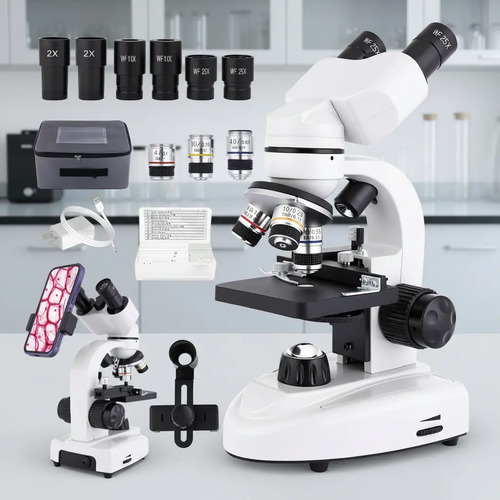 Microscopio Binocular 40x-2500x Led Dual Wf10x Wf25x Blanco - Imagen 4