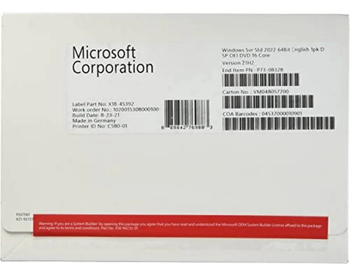 Microsoft Windows Server Standard 2022 64 Bits 16 Core Dvd