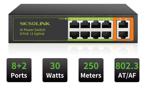 Switch 10 Puertos 8 Poe+ Uplink 802.3 Af/at 120w - Imagen 3