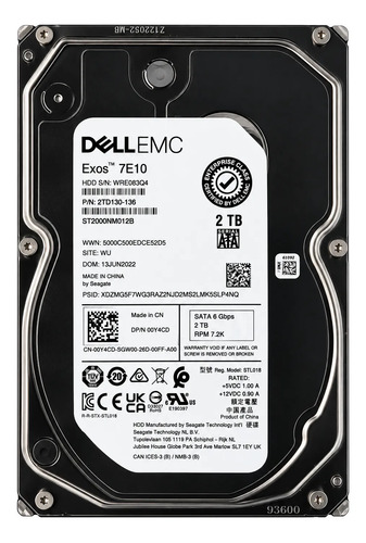 Disco Duro Dell Hdd 2tb 3.5 Sata 6gb/s 7200 Rpm Enterprise