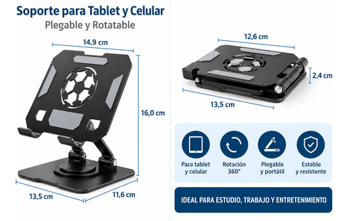 Soporte Tablet Metálico Plegable Ajustable Giratorio 360° - Imagen 2