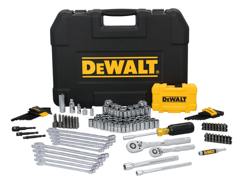 Juego Herramientas Mecánicas Dewalt 142 Pzs 1/4 Y 3/8 Sae Amarillo